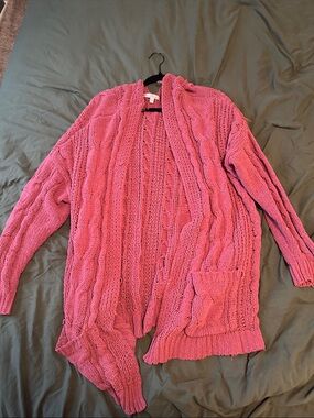 Love Tree Rose Pink Cable Open-Front Cardigan
